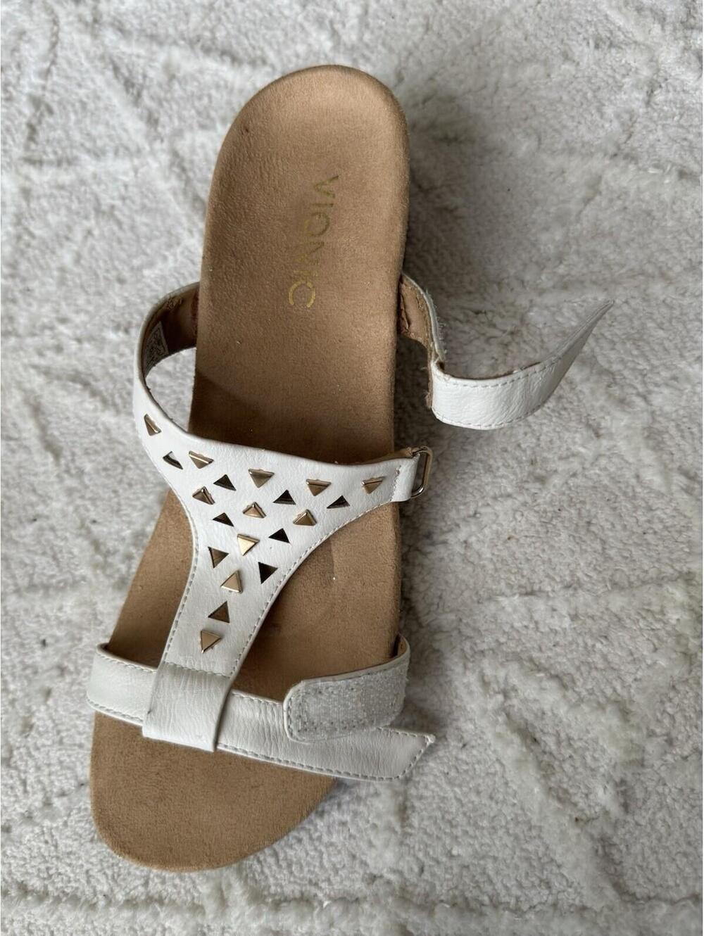 Vionic Maggie Womens 8 Orthotic Wedge Sandals White Studded Comfort - Picture 8 of 9
